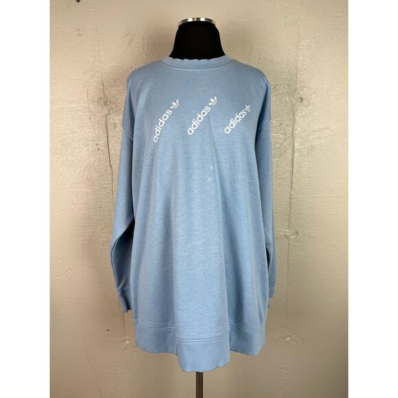 ADIDAS Originals PLUS SIZE Sky Blue 3X Sweatshirt Crew Pullover Logo Streetwear - Picture 1 of 11